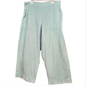 FLAX Mint Green Cropped Linen Lagenlook Artsy Pockets Pullon Pants S